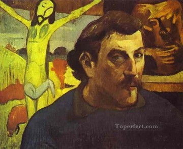 Christian Jesus Painting - Self Portrait with Yellow Christ Paul Gauguin